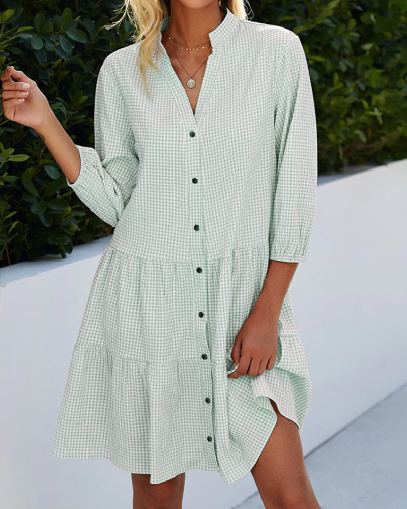 Women Gingham Button-Down Tiered Mini Dress | Masha