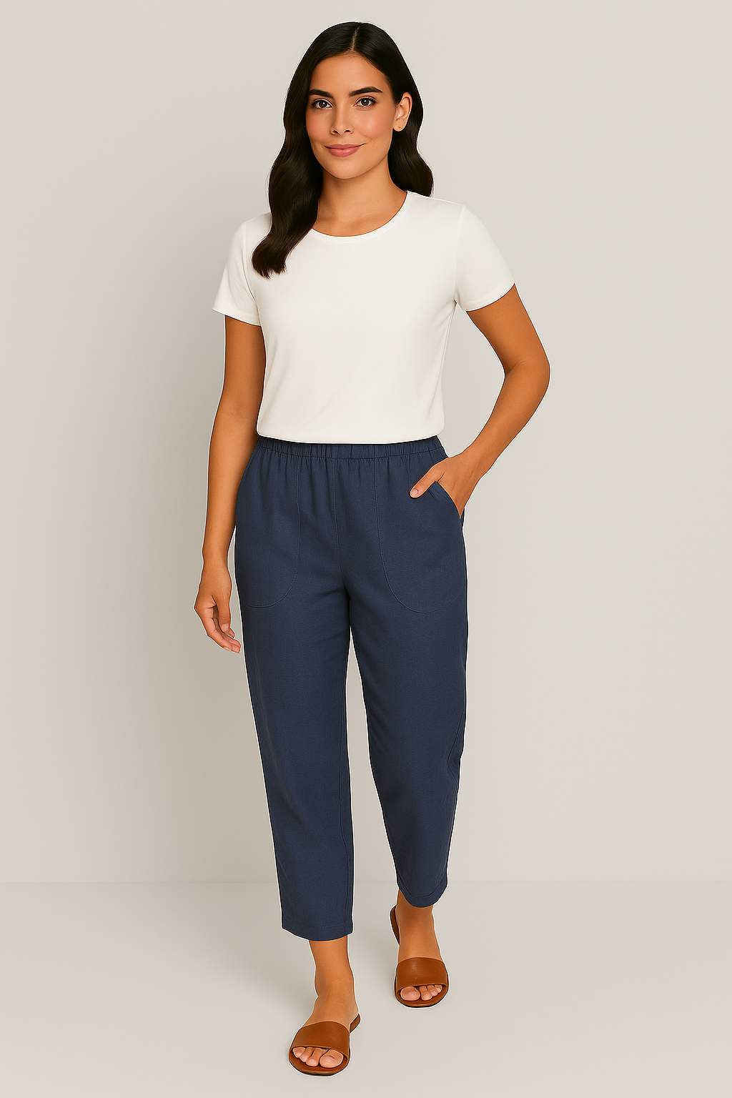 Women Relaxed Cotton Pocket Pants with Rolled Hem | Leiriel