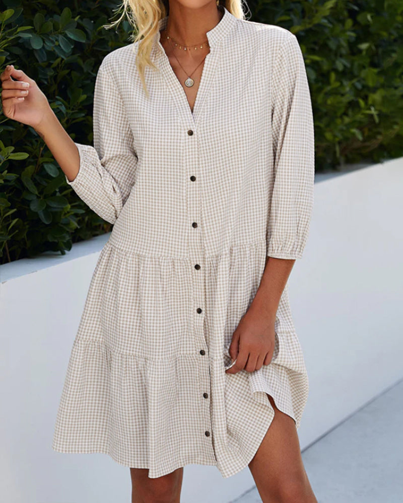 Women Gingham Button-Down Tiered Mini Dress | Masha