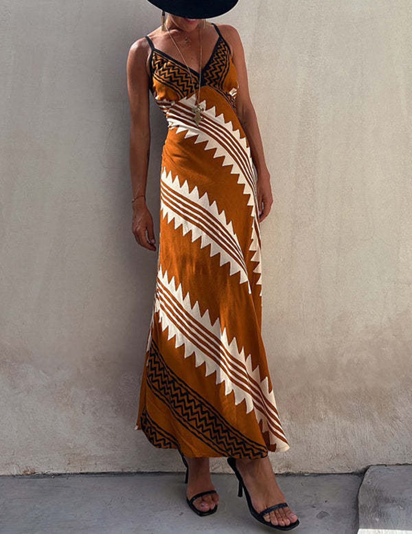 Variant image for Women Midi Dress Satin Ethnic Print | Cory-5
