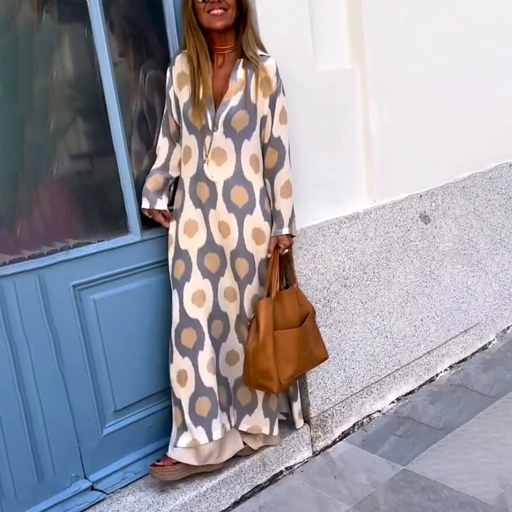 Women Printed Maxi Dress with Button-Down Front | Jacqueline