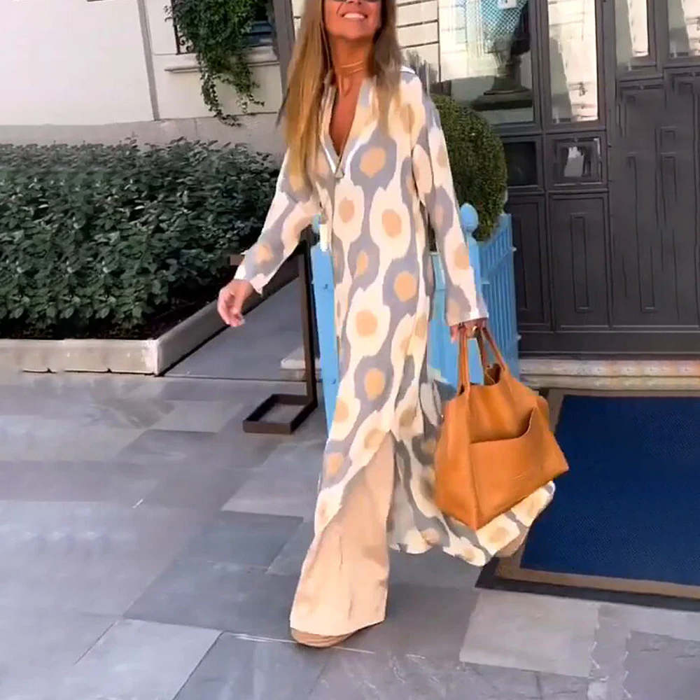 Women Printed Maxi Dress with Button-Down Front | Jacqueline