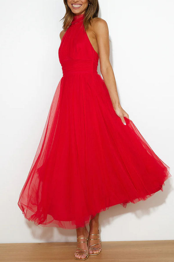 Women Halter-Neck Tulle Midi Dress | Emmeline