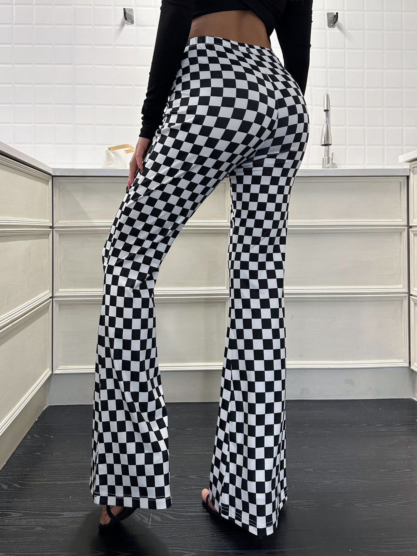 Women Flare Jeans Black Polyester | Retro Chic-5