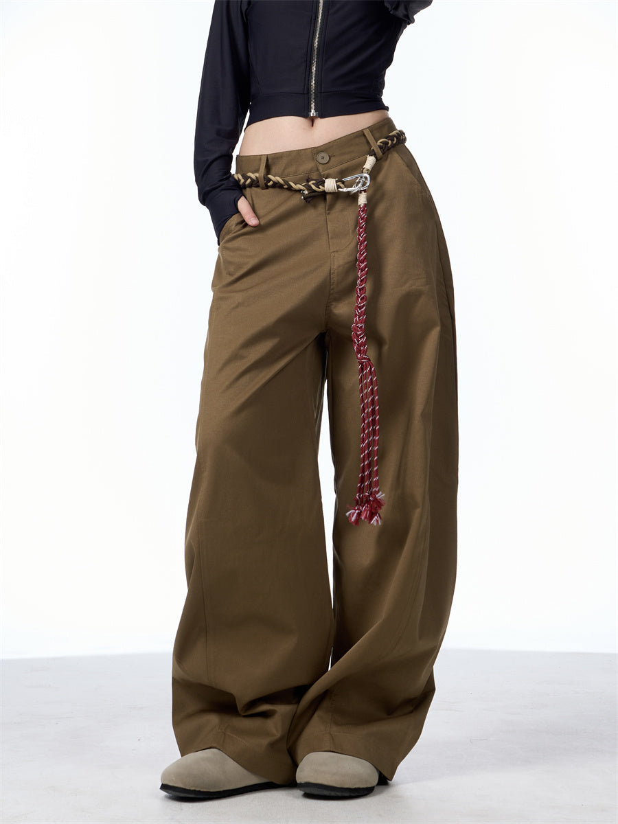 Women Wide Leg Pants Apricot Polyester | Retro Artist-5