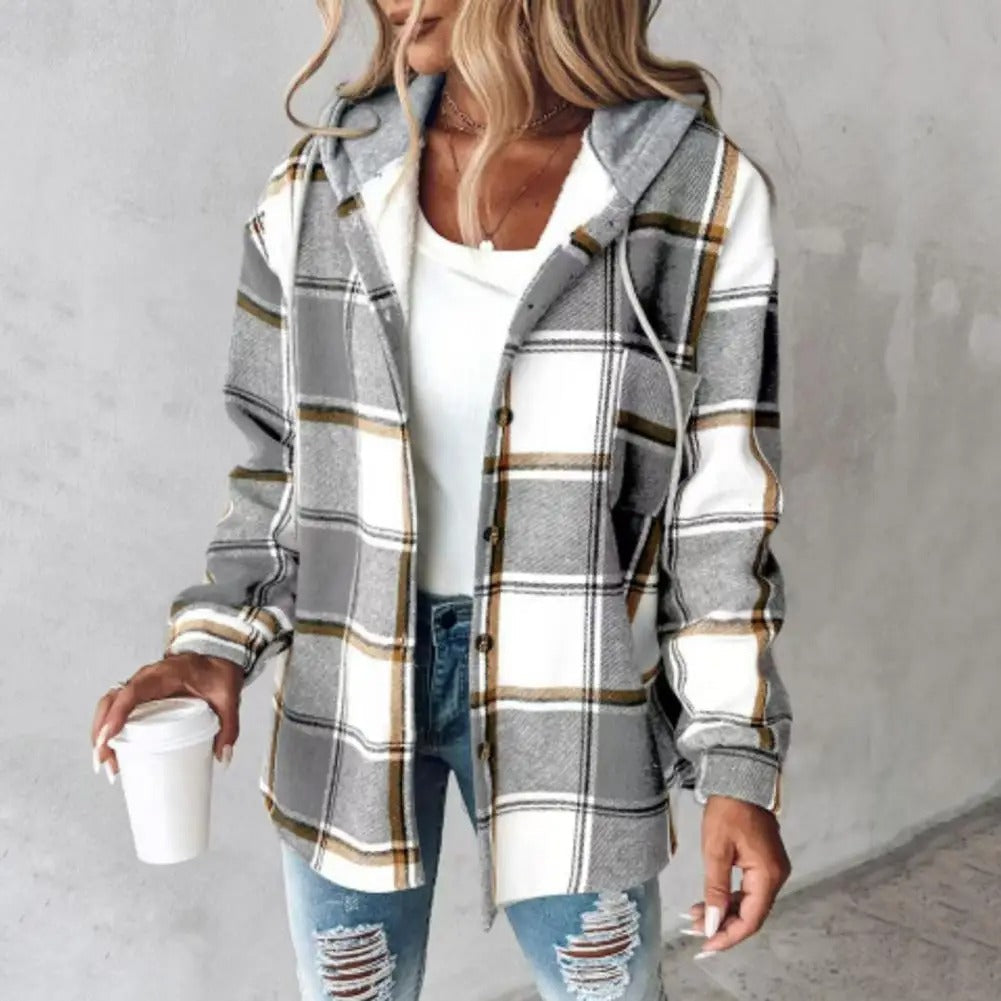 Women Plaid Hooded Shacket | Aurora