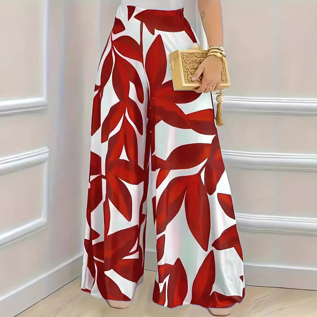 Women Wide Leg Pants Red Polyester | Elegant Style-3