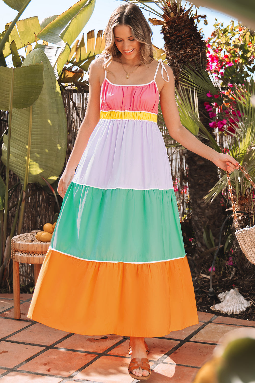 Women Maxi Dress Color Block Cotton | Elegant Style-4