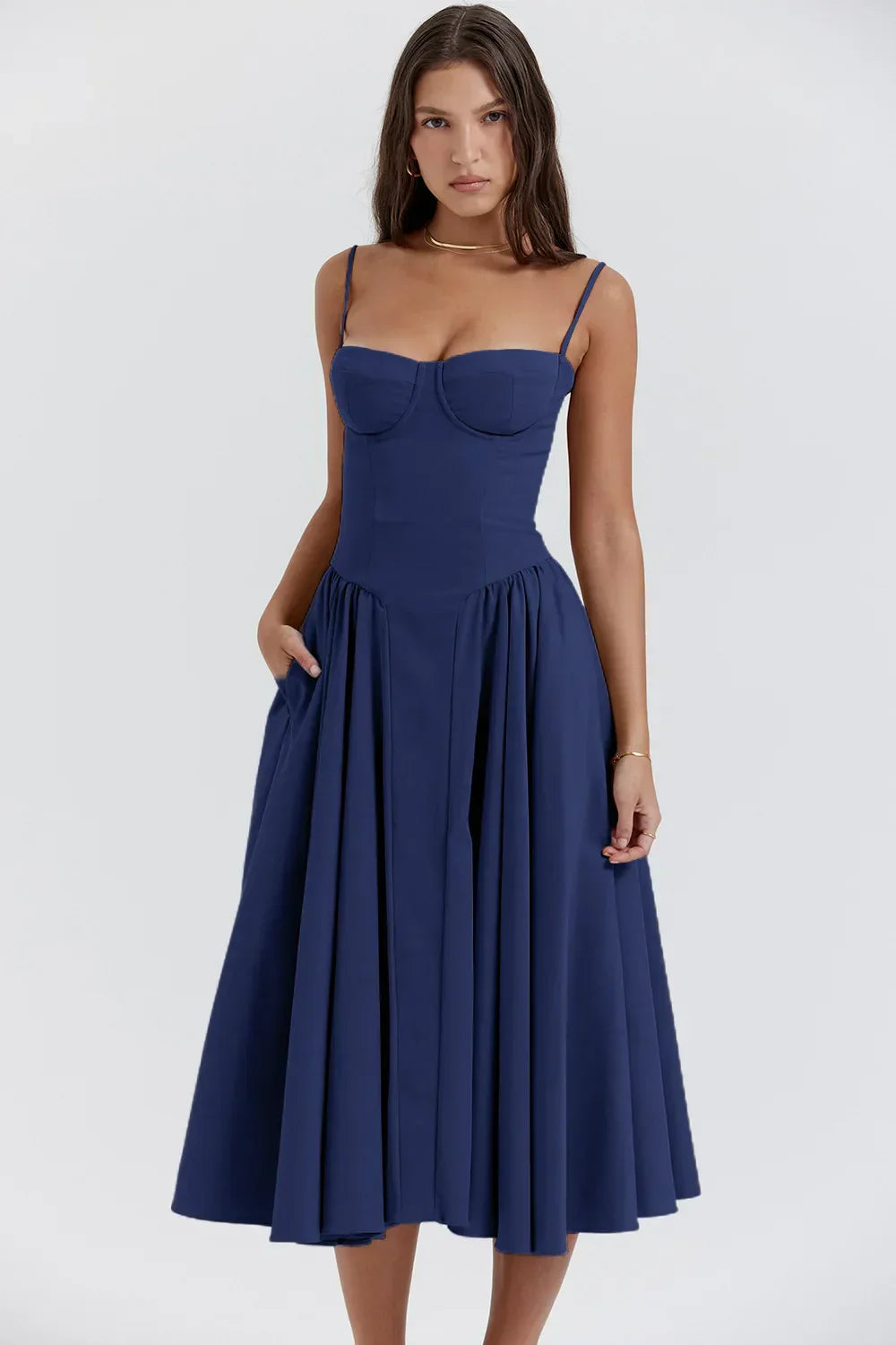 Women Chic Sleeveless Midi Sun Dress With Corset Fit | Tulum