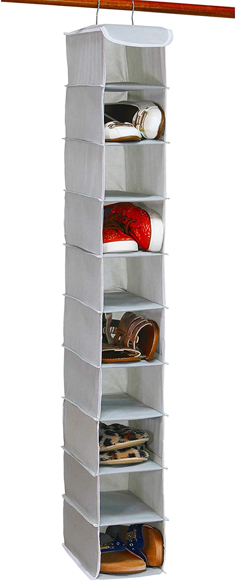 10-Tier Hanging Shoe Organizer – Gray Fabric Shoe Rack for Closet Storage Solution 0