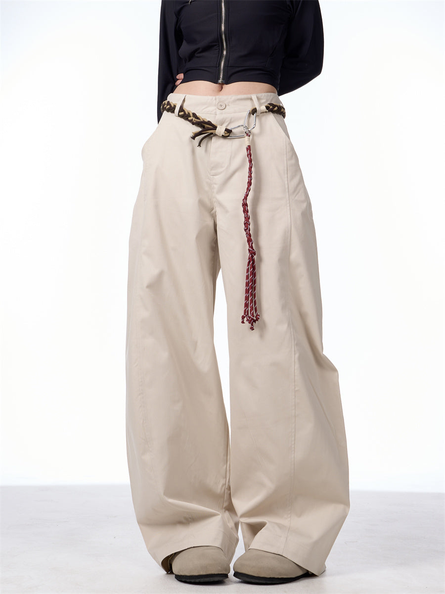 Women Wide Leg Pants Apricot Polyester | Retro Artist-6