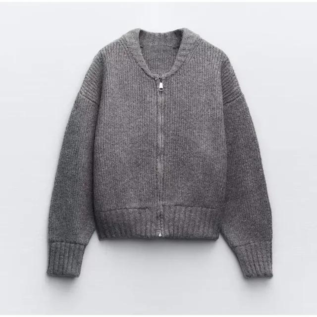 Women Ribbed Zip Knit Cardigan | Evelyn