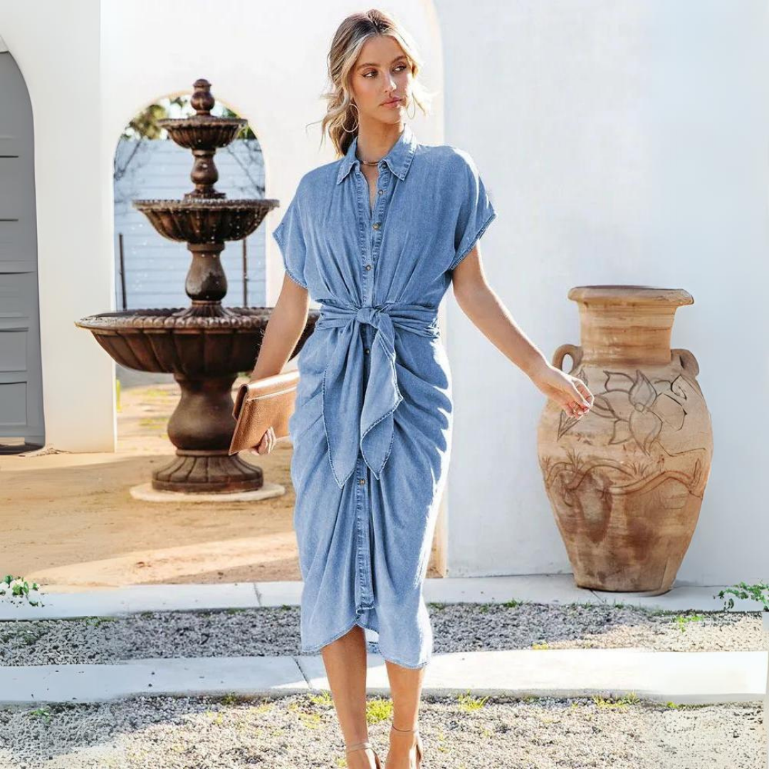 Women Shirt Dress with Front Tie Detail | Ofelia
