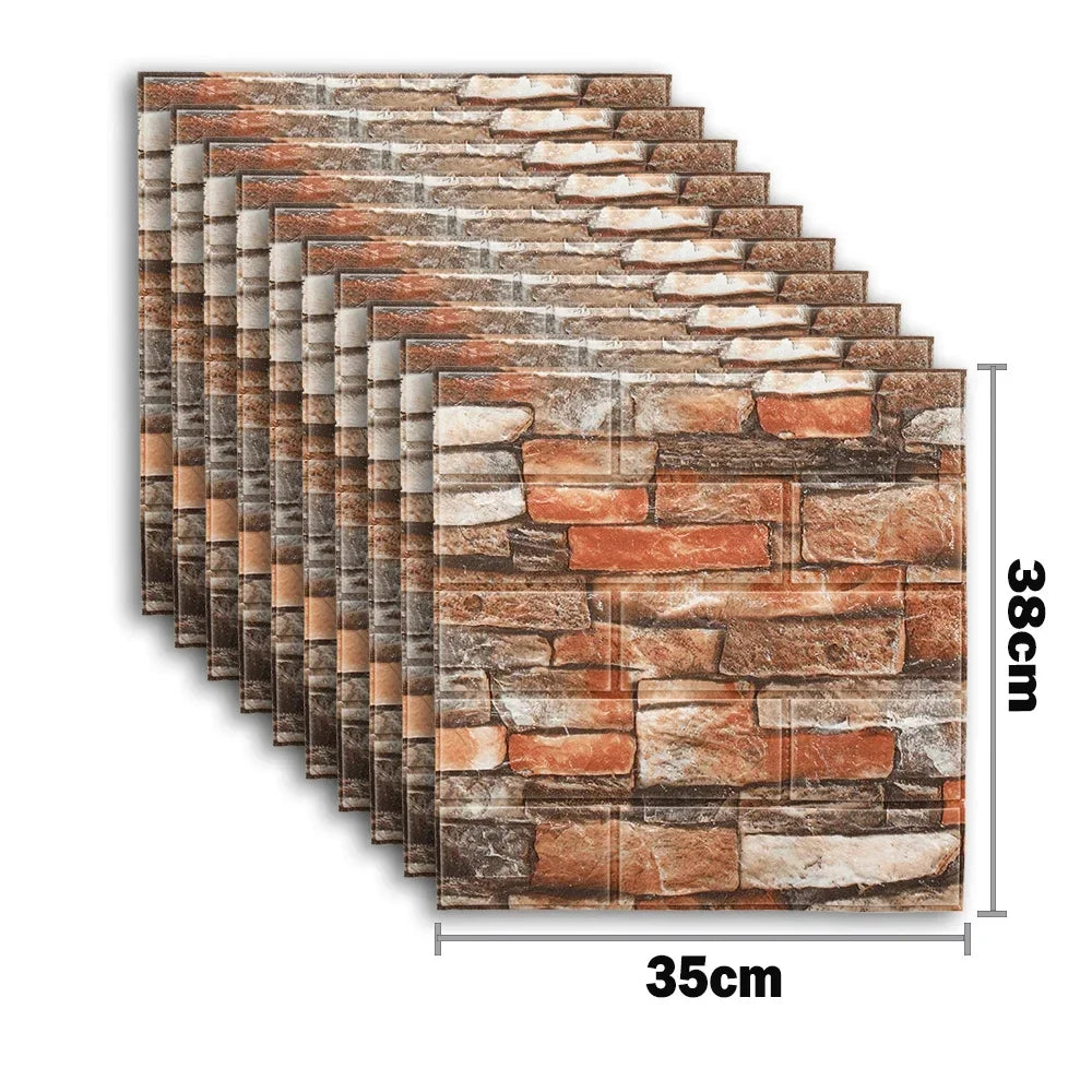 10pcs Waterproof Removable Wall Decals - 3D Foam Brick Wall Stickers Decor for Kitchen, Bedroom, and Living Room 10