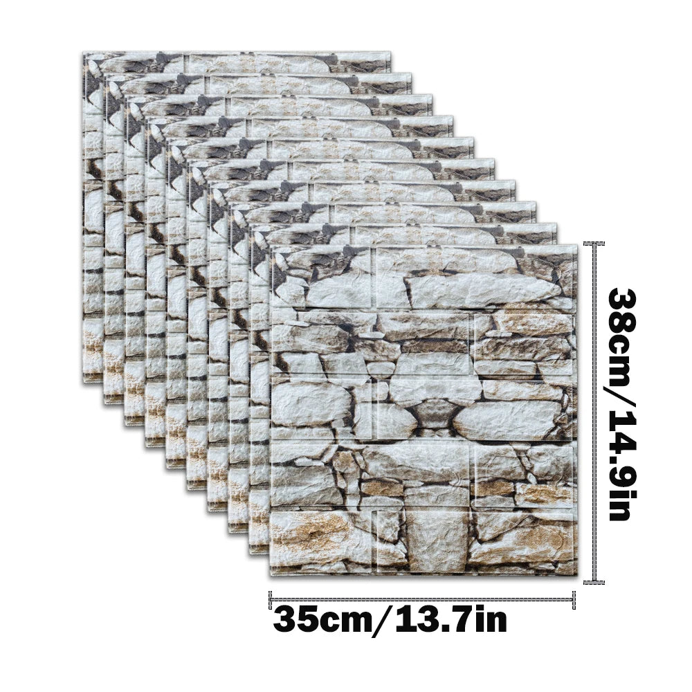 10pcs Waterproof Removable Wall Decals - 3D Foam Brick Wall Stickers Decor for Kitchen, Bedroom, and Living Room 19
