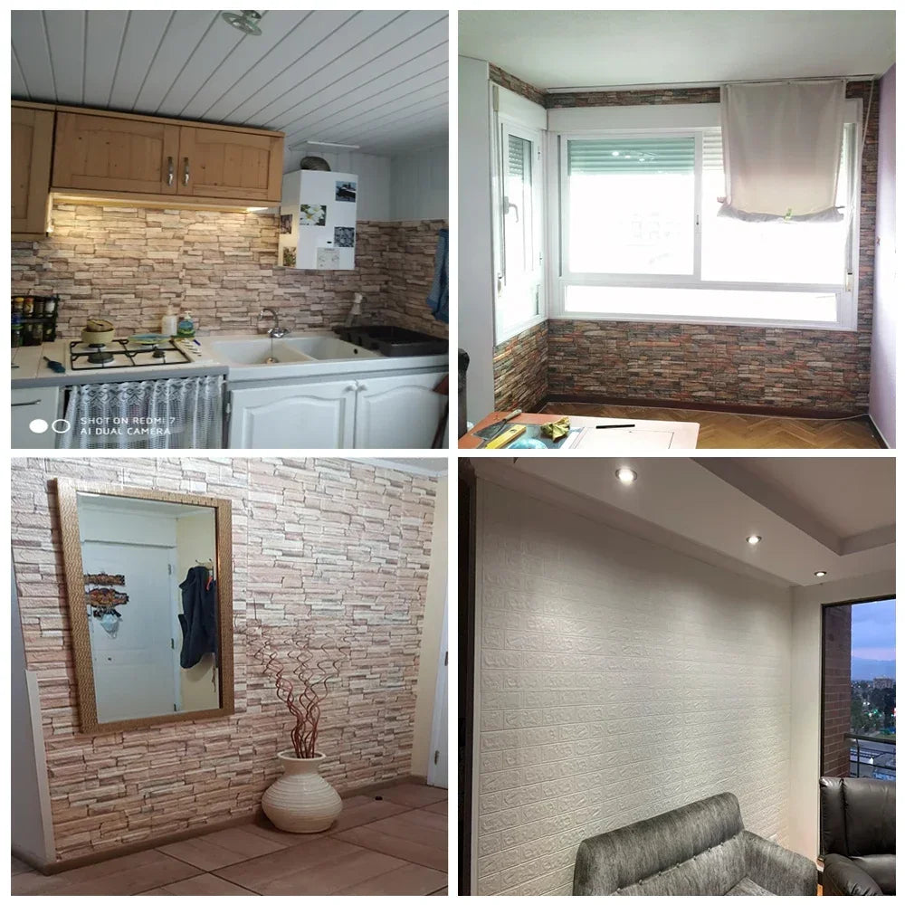10pcs Waterproof Removable Wall Decals - 3D Foam Brick Wall Stickers Decor for Kitchen, Bedroom, and Living Room 5