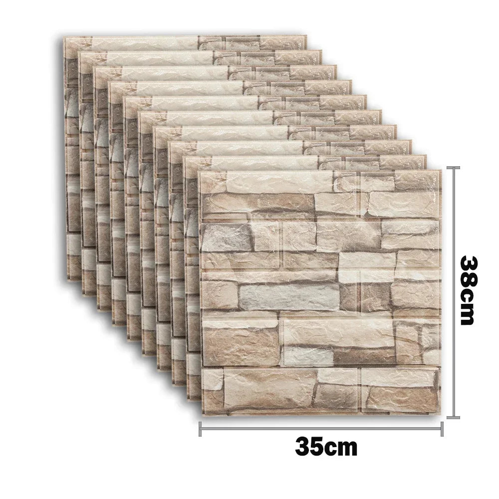 10pcs Waterproof Removable Wall Decals - 3D Foam Brick Wall Stickers Decor for Kitchen, Bedroom, and Living Room 9