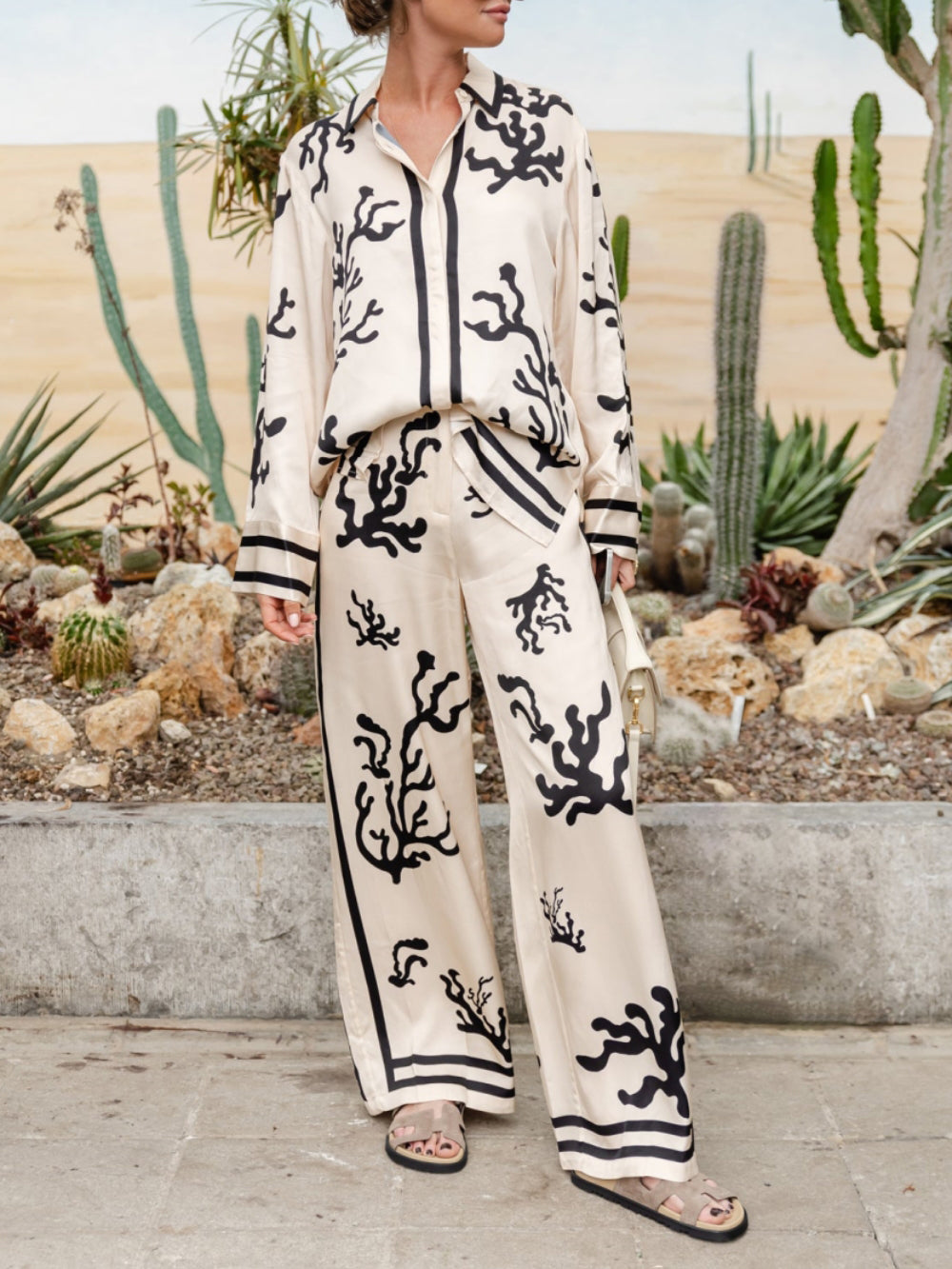 Women Button Up Satin Two-Piece Set | Elvie