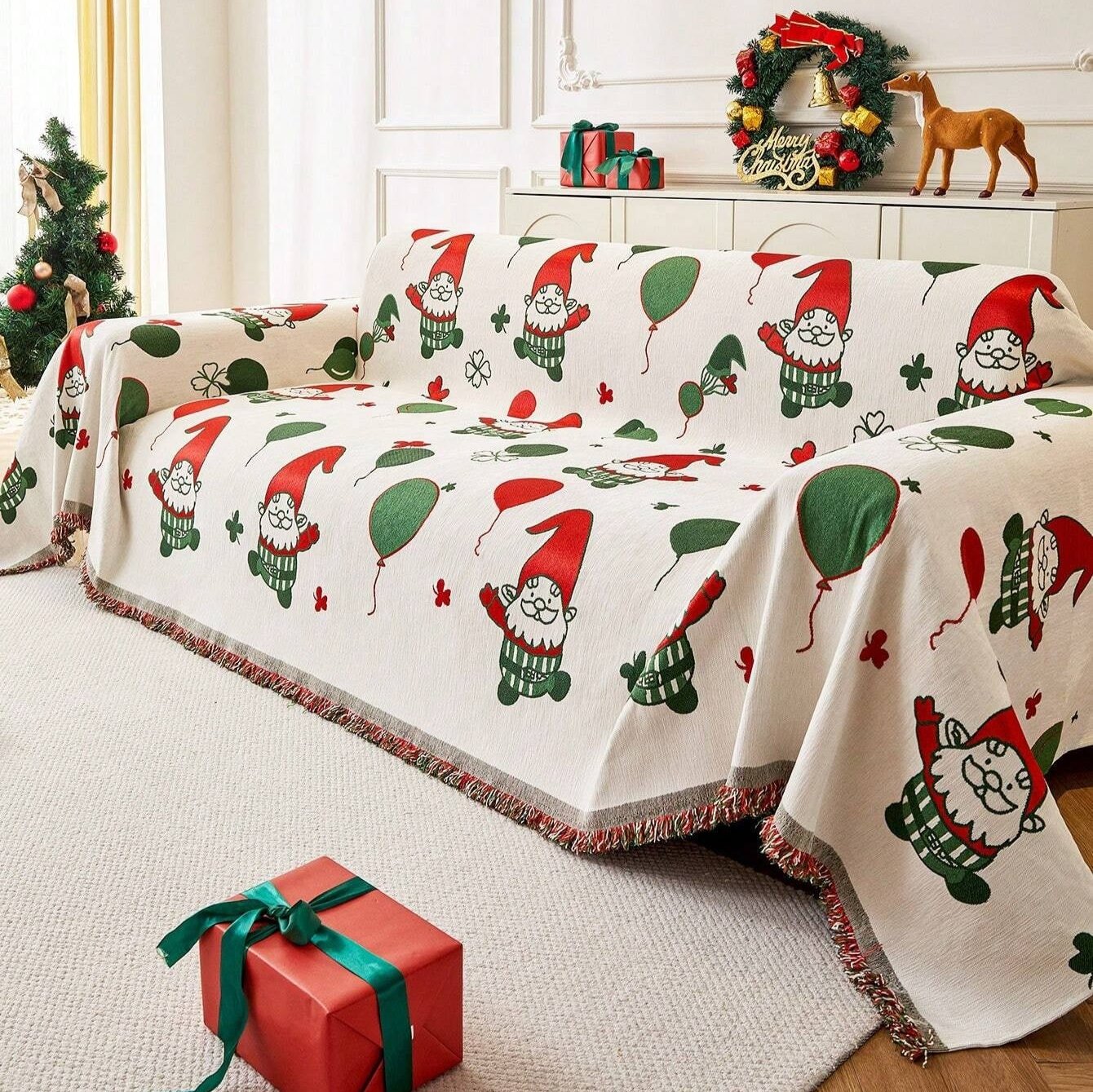 Sofa Cover Red Thickened Fabric | Festive Gnome Design 2