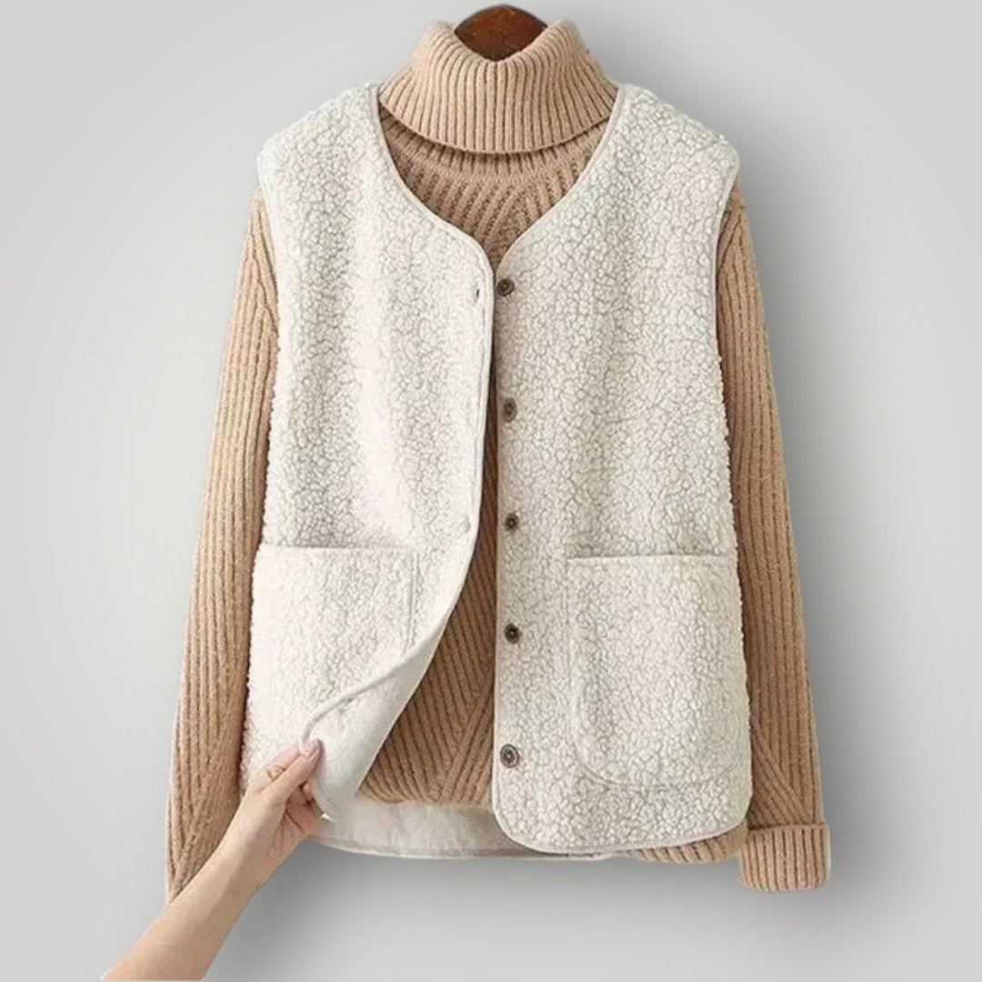 Women Cozy Sherpa Buttoned Vest | Eloise