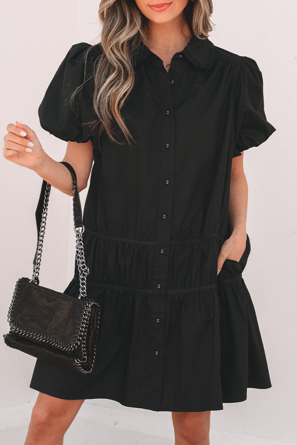 Women Puff Sleeve Shirt Dress | Noraly