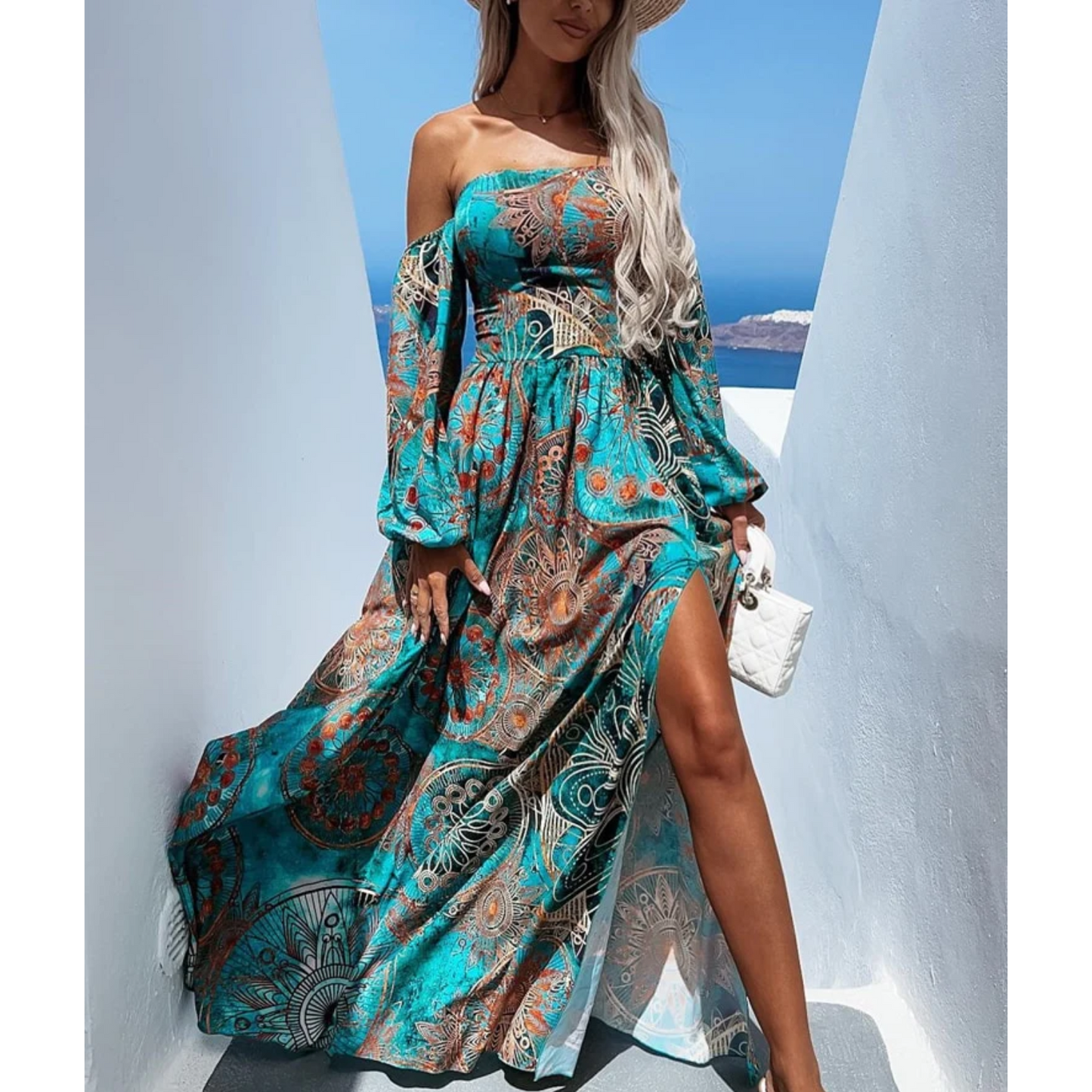 Women Bohemian Off-Shoulder Maxi Dress | Janica
