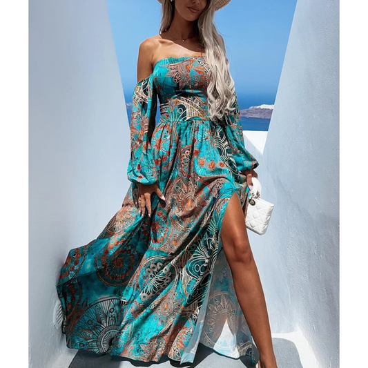Women Bohemian Off-Shoulder Maxi Dress | Janica