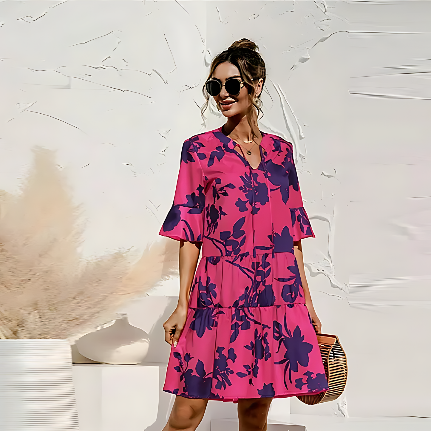 Women Floral Tiered Dress with Bell Sleeves | Lilibeth