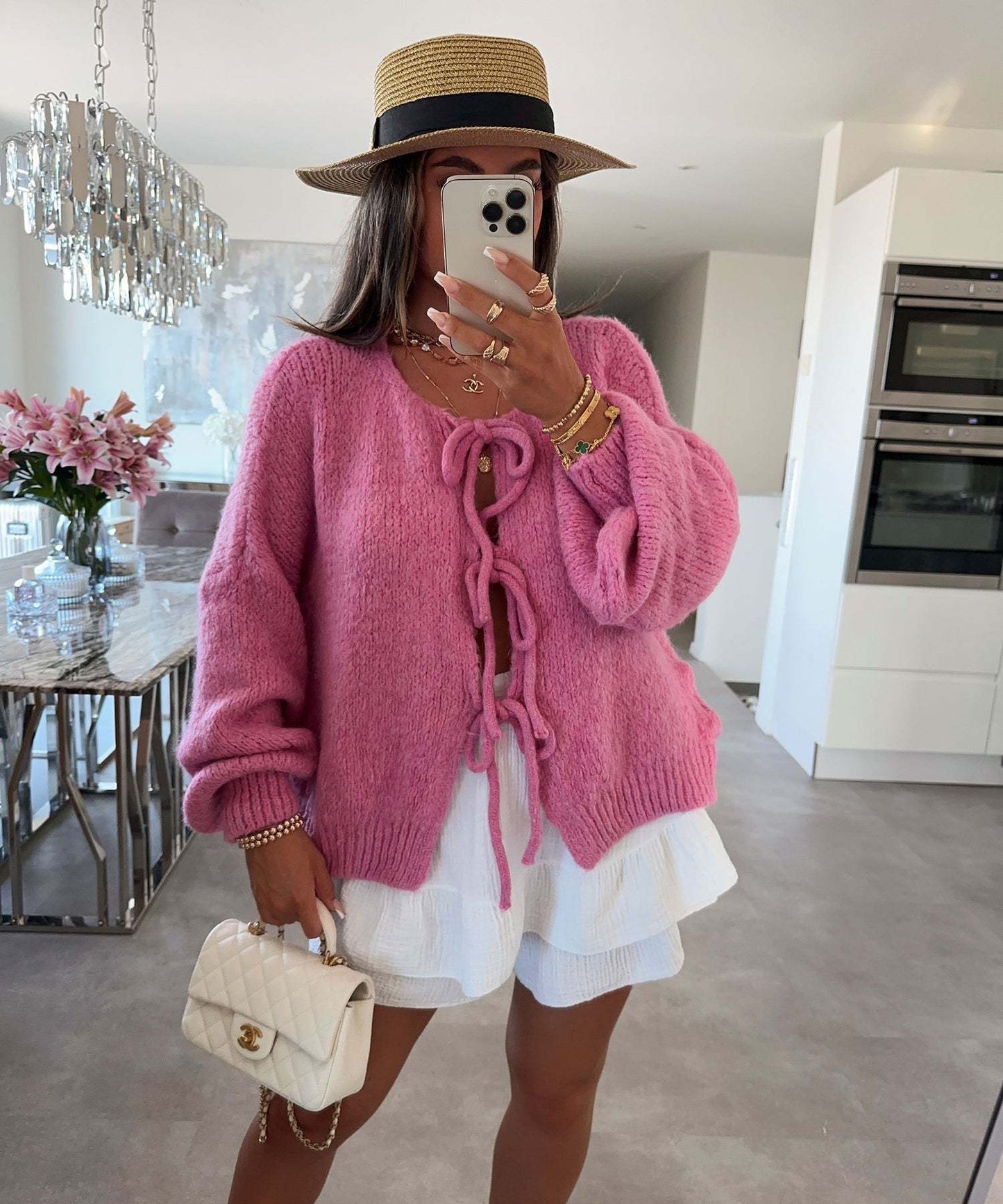 Variant image for Women Cardigan Multi Color Knitted Polyester | Elegant Bow Design-29