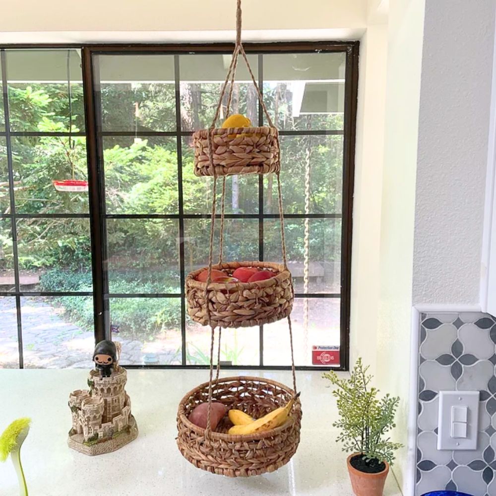 Hanging Basket Organizer 3-Tier Natural Iron Wire | Rustic Charm 2