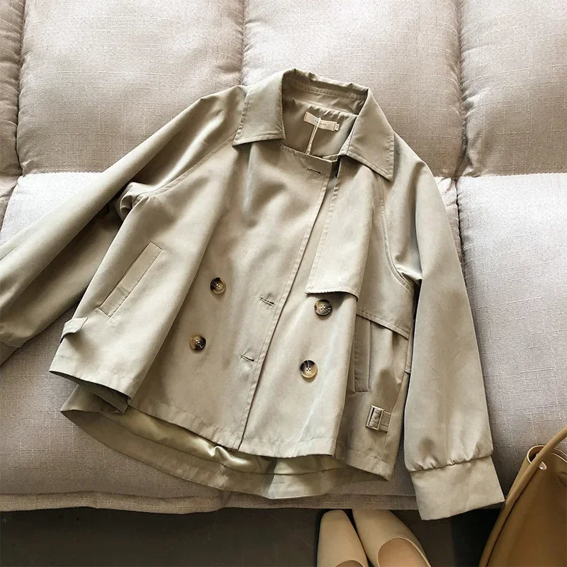 Women Cropped Double-Breasted Trench Coat | Czarina
