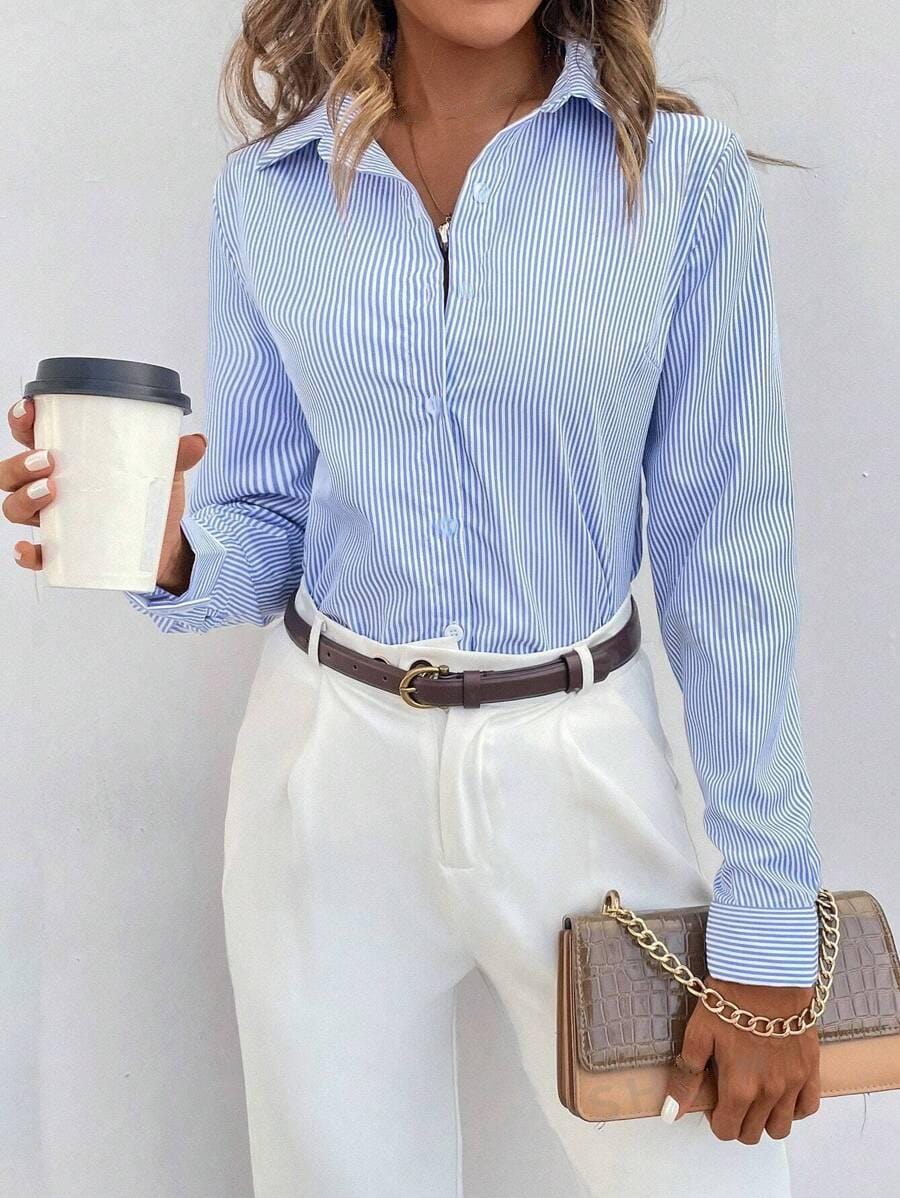 Women Striped Button-Up Shirt | Iliana