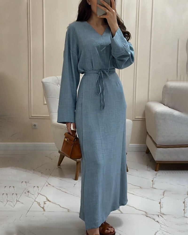 Long Sleeve Belted Dress | Isabella