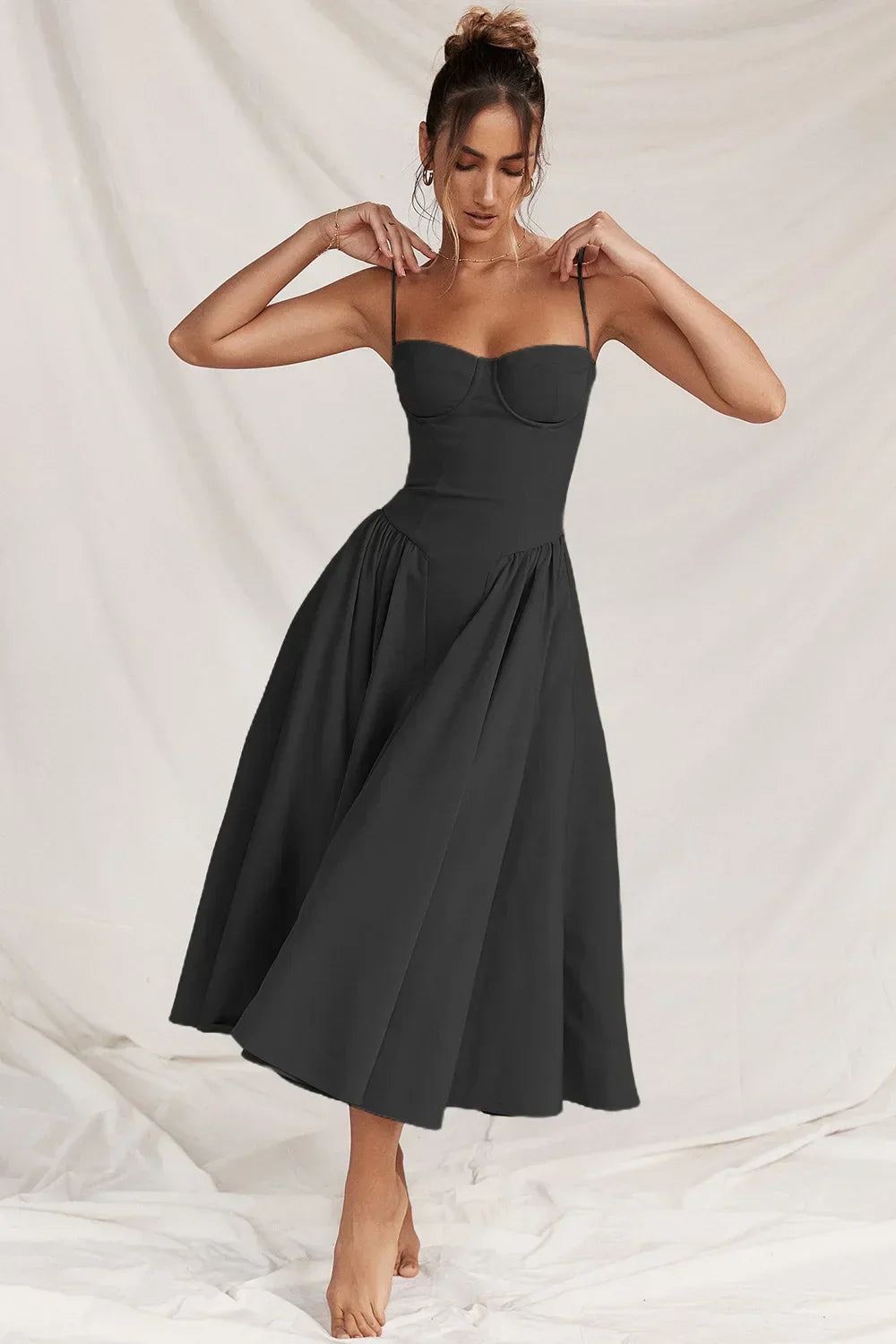 Women Chic Sleeveless Midi Sun Dress With Corset Fit | Tulum