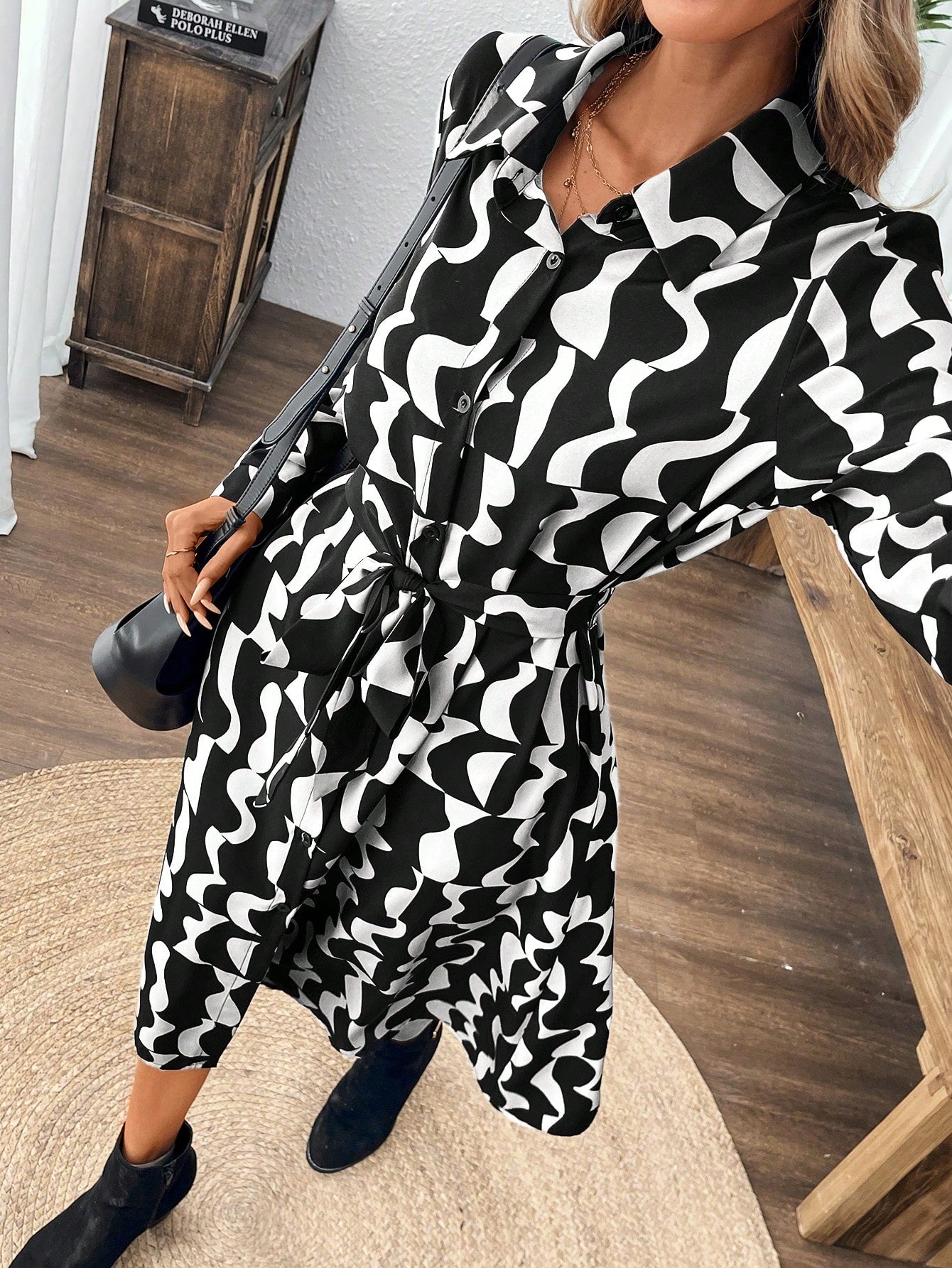 Geometric Printed Belted Midi Dress | Lucy