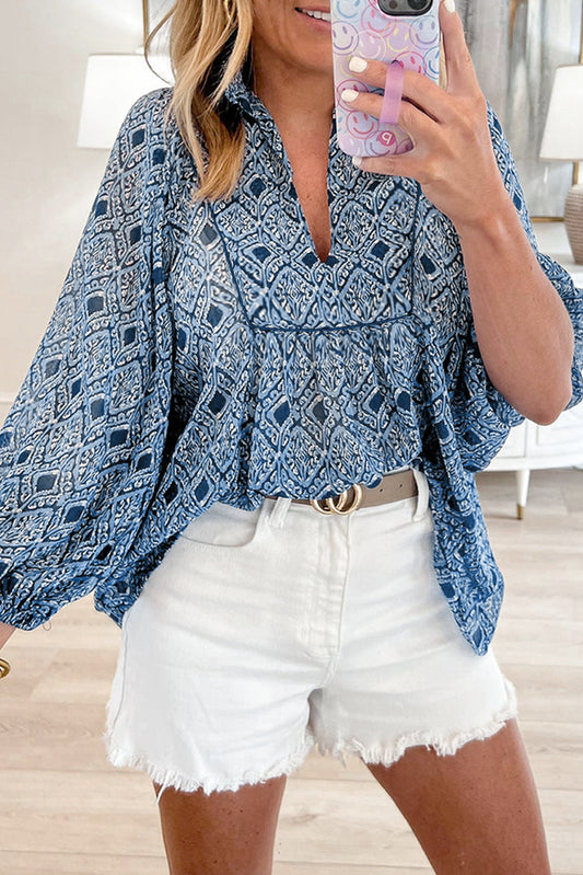 Women Geometric Print Loose Blouse | Avalora