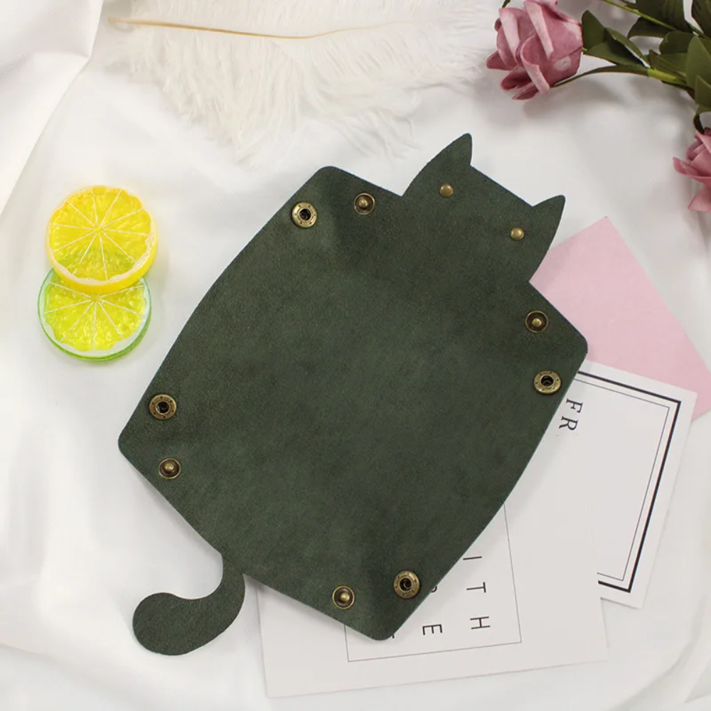Cat Organizer Tray Green Leather | Whimsical Design 5