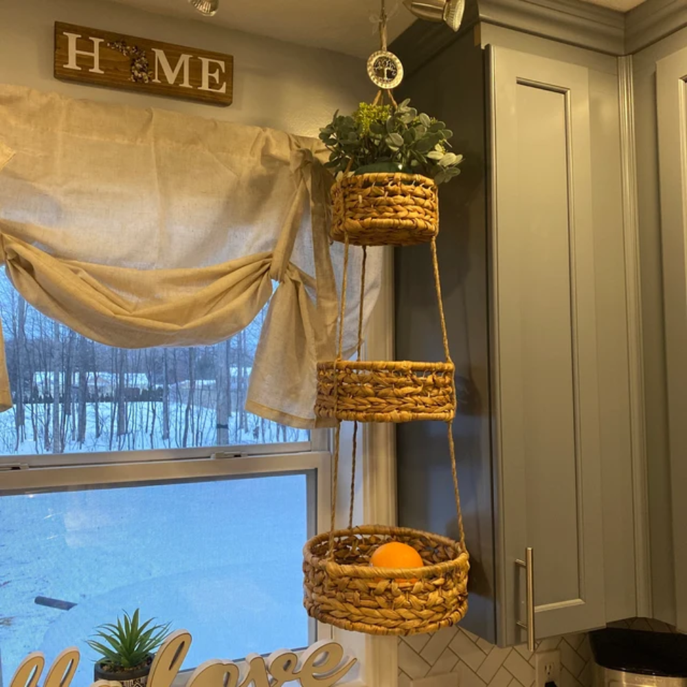 Hanging Basket Organizer 3-Tier Natural Iron Wire | Rustic Charm 4