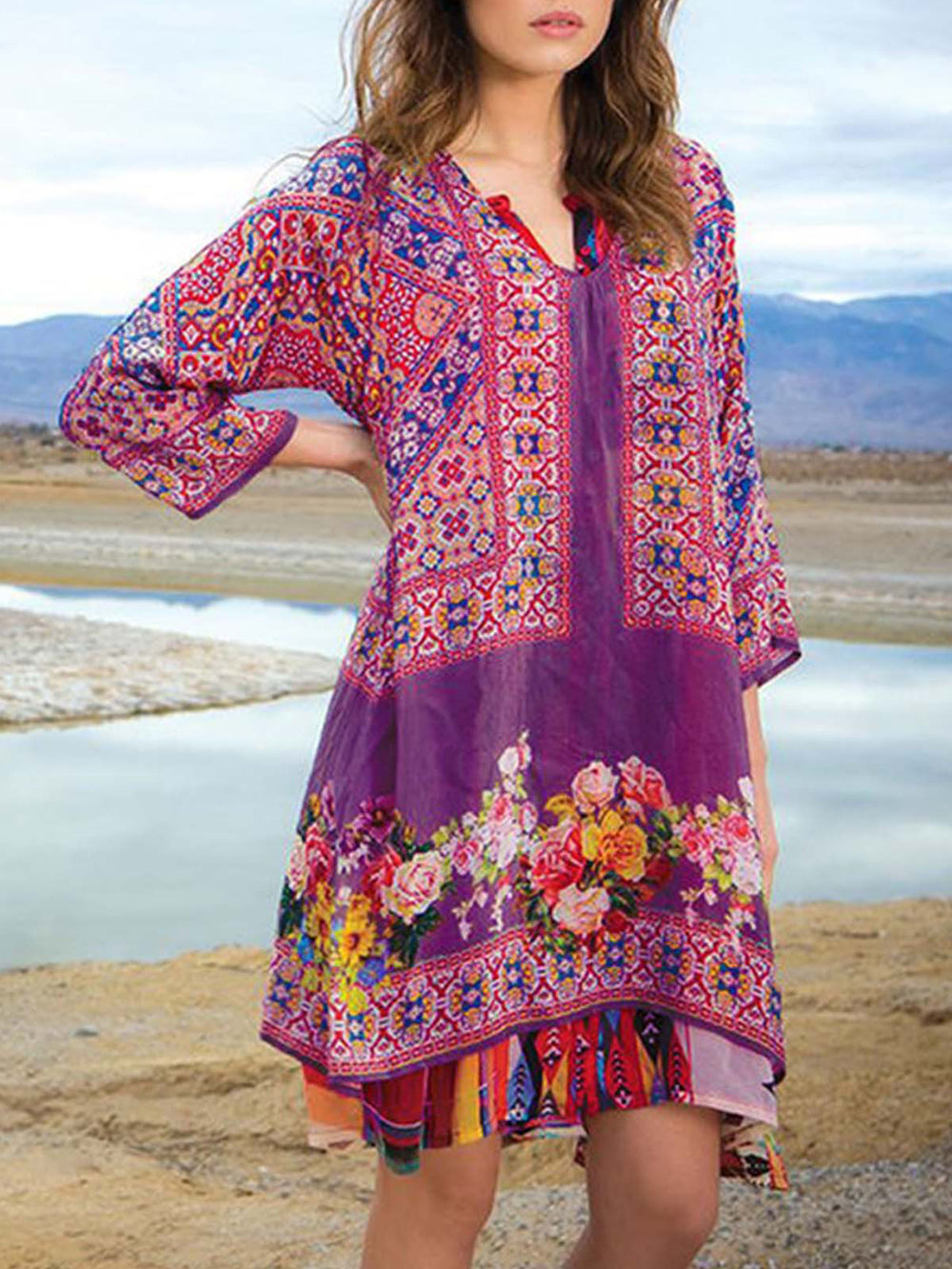 Variant image for Women Mini Dress Multi Boho Print | Coralie-16