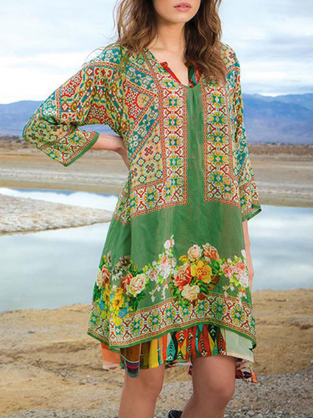 Variant image for Women Mini Dress Multi Boho Print | Coralie-11
