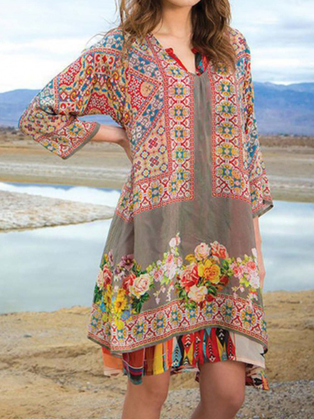 Variant image for Women Mini Dress Multi Boho Print | Coralie-6