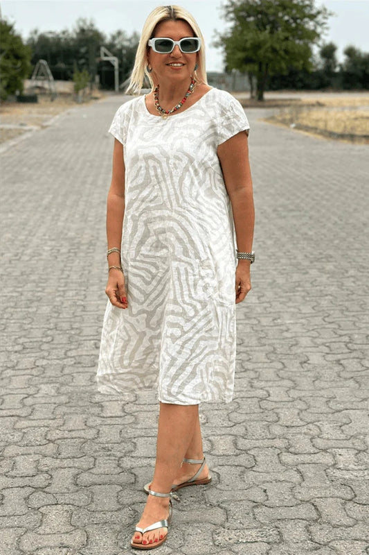 Women Abstract Print Short Sleeve Summer Dress | Nelia