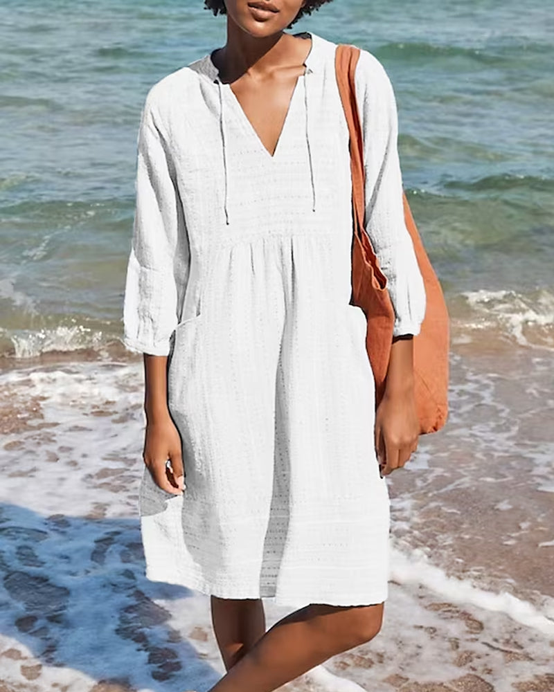 Women Casual Beach Tunic Dress with V-Neck and Pockets | Carissa
