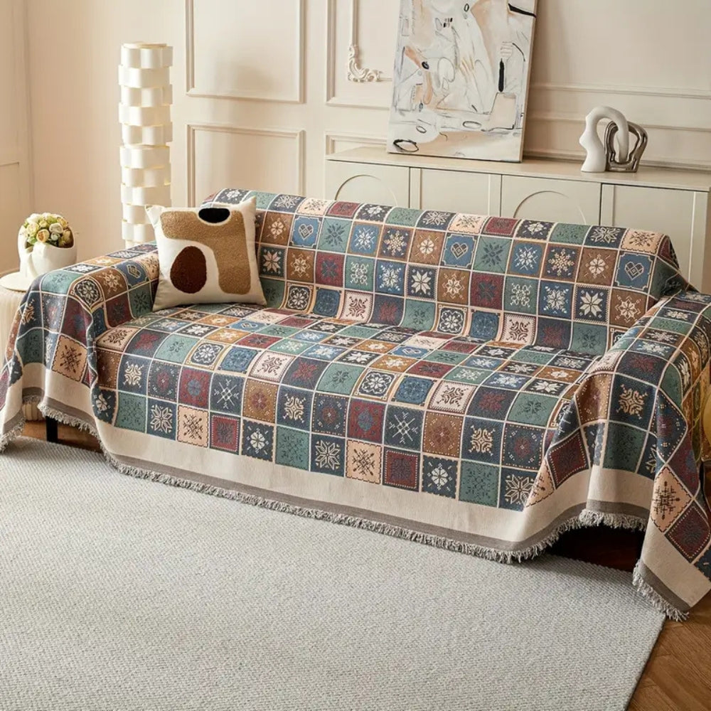 Sofa Cover Beige Chenille | Geneva Boho Slipcover 1