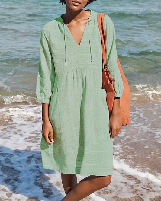 Women Casual Beach Tunic Dress with V-Neck and Pockets | Carissa