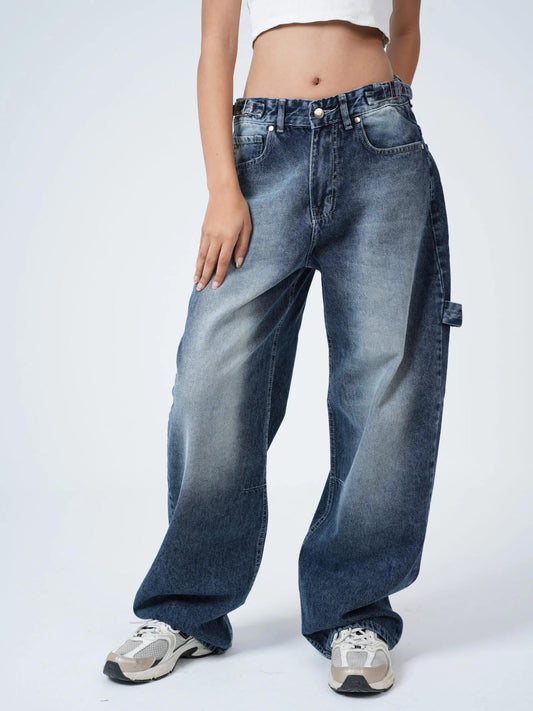Women Balloon Jeans Blue Cotton | Bella-1