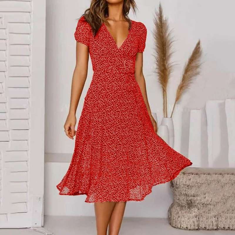 Women Short-Sleeve V-Neck Floral Swing Dress | Liora
