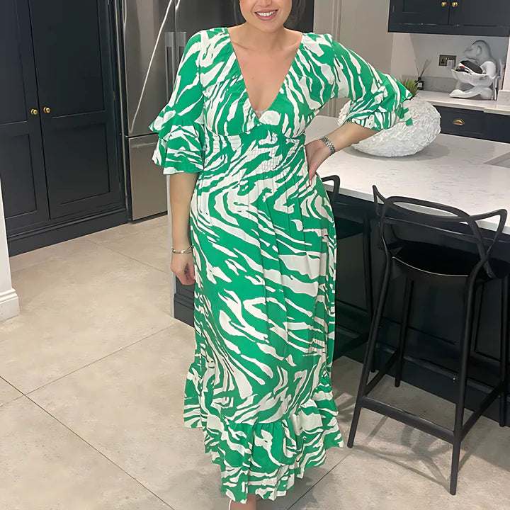 Women Wrap-Style Maxi Dress with Ruffled Sleeves | Mariana