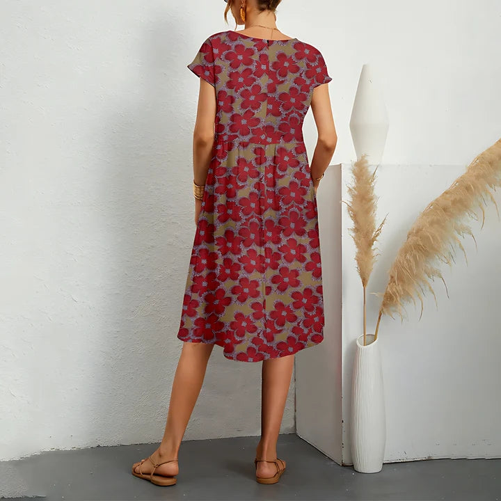 Women Floral Print Casual Midi Dress with Pockets | Layla