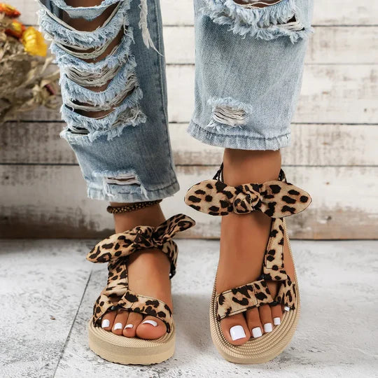 Women Leopard Print Bow Sandals | Morwenna